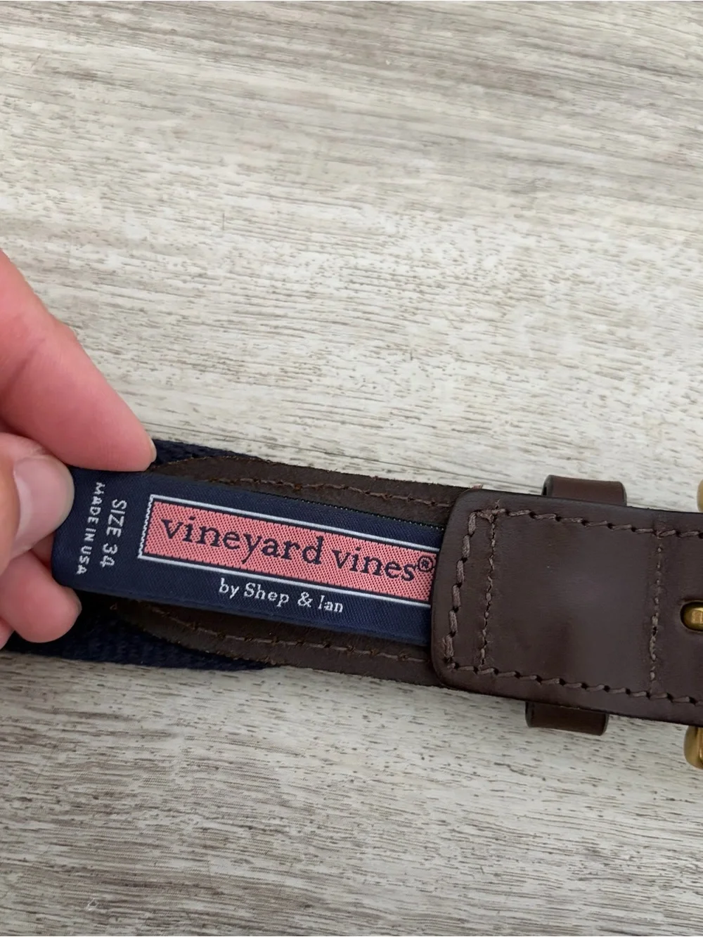 Vineyard Vines Men’s Belt Size 34 Navy Golf Theme Leather Brass Buckle EUC